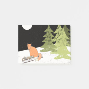 Wintertime- Sledding Fox - Illustration Post-it Klebezettel