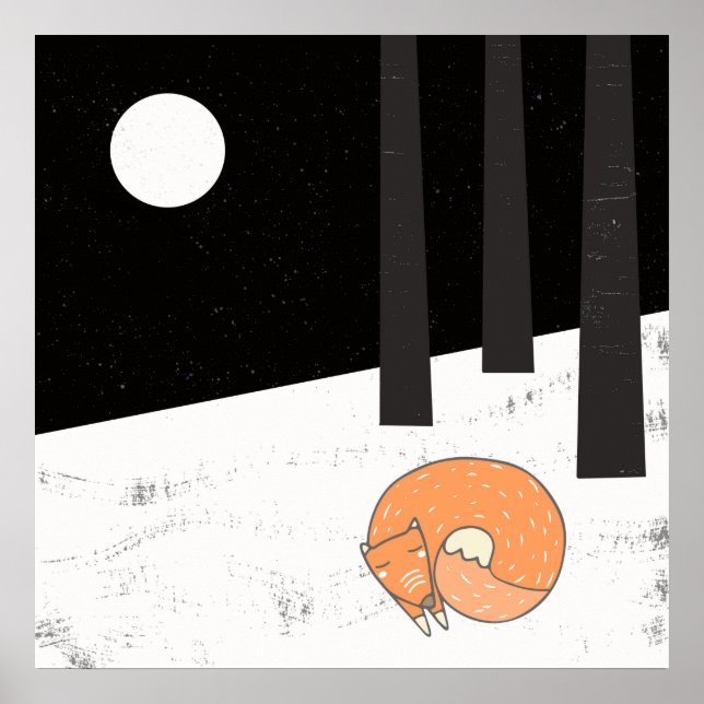 Wintertime- Sleeping Fox - Illustration Poster (Vorne)