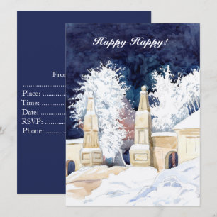 Wintertor in der nächtlichen Wasserfarbe Einladung