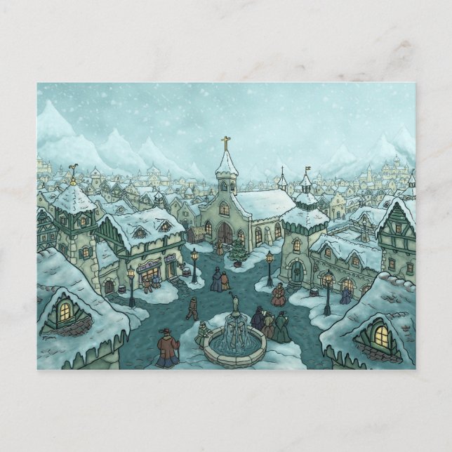 wintertown Feiertagspostkarte grundlegend (Vorderseite)