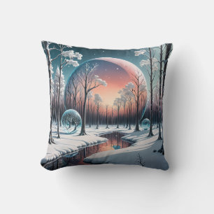 Wintertraum am Himmel: Surrealer Schneewald Kissen