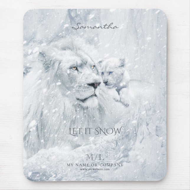 Winterträume, Weiße Löwenvater und Eiswürfel - Mousepad (Vorne)