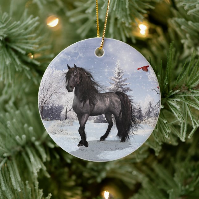 Winterurlaub 2024 Frisisches Pferd Keramik Ornament (Baum)