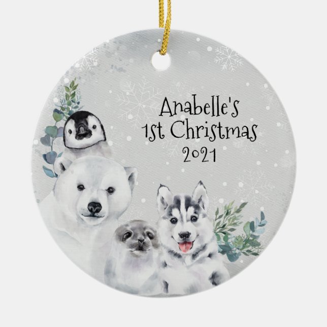 Winterurlaub Arktis Tier 1 Weihnachten Keramik Ornament (Vorne)