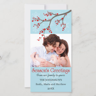 Winterurlaub Berry und Schneeflocken Fotokarten Feiertagskarte