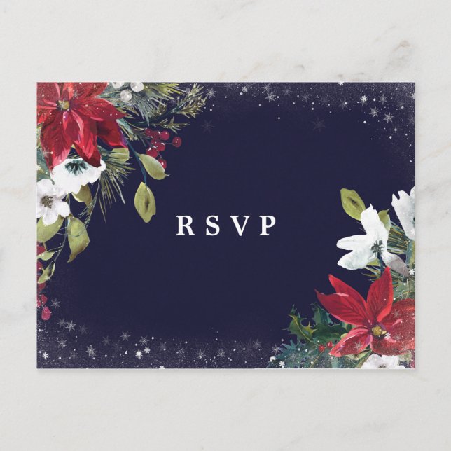 Winterurlaub Blumenhochzeit Rsvp Postkarte (Vorderseite)