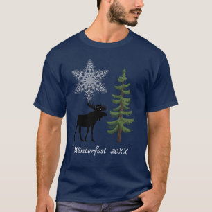 Winterurlaub-Elch-Schneeflocke-Tannenbaum T-Shirt