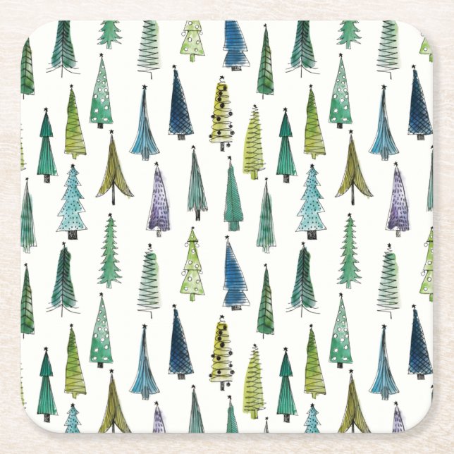 Winterurlaub Evergreen Trees Rechteckiger Pappuntersetzer (Vorderseite)