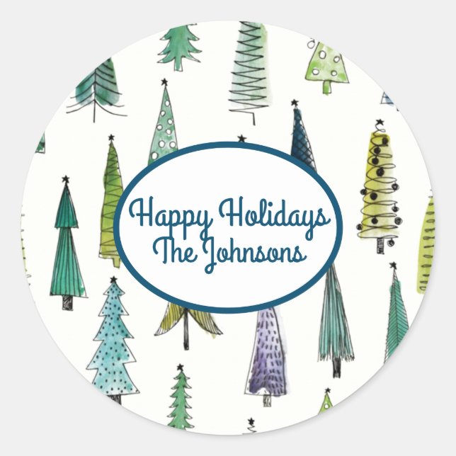 Winterurlaub Evergreen Trees Runder Aufkleber (Vorderseite)