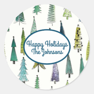 Winterurlaub Evergreen Trees Runder Aufkleber