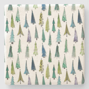 Winterurlaub Evergreen Trees Steinuntersetzer