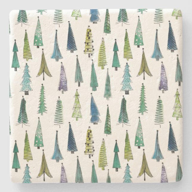 Winterurlaub Evergreen Trees Steinuntersetzer (Vorderseite)