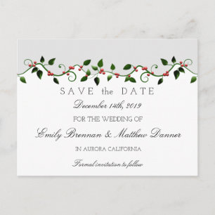 Winterurlaub Hochzeit Holly Berry Save the Date Ankündigungspostkarte
