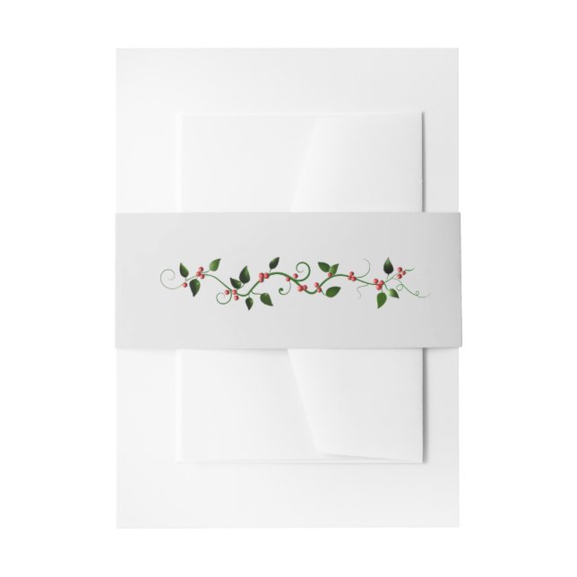 Winterurlaub Hochzeit Holly Vine Gray Matching Einladungsbanderole (Vorderseite Beispiel)