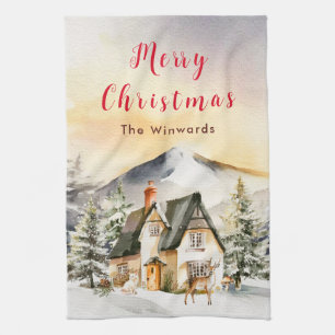 Winterurlaub Hütte Frohe Weihnachten Geschirrtuch