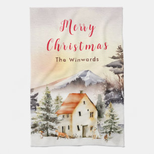 Winterurlaub Hütte Frohe Weihnachten Geschirrtuch
