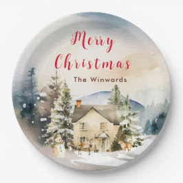 Winterurlaub Hütte Frohe Weihnachten Pappteller