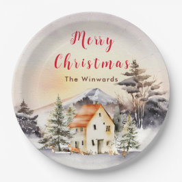 Winterurlaub Hütte Frohe Weihnachten Pappteller