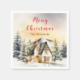 Winterurlaub Hütte Frohe Weihnachten Serviette