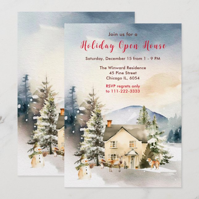 Winterurlaub Hütte Offenes Haus Einladung (Vorne/Hinten)