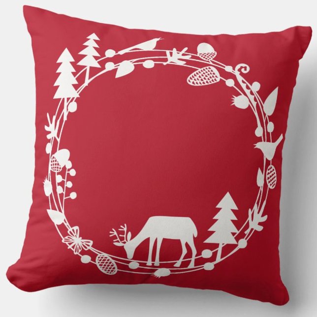 Winterurlaub im Hirschwald Kissen (Red and white deer in woodland pillow)