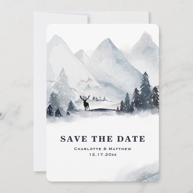 Winterurlaub in den Bergen retten Datum Save The Date (Vorderseite)