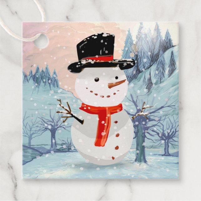 Winterurlaub in Snowman | Weihnachten Geschenkanhänger (Vorderseite)