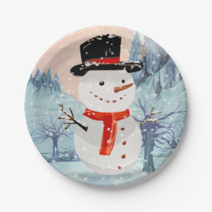 Winterurlaub in Snowman   Weihnachten Pappteller