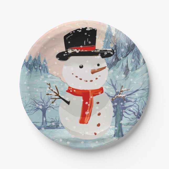Winterurlaub in Snowman | Weihnachten Pappteller (Vorderseite)
