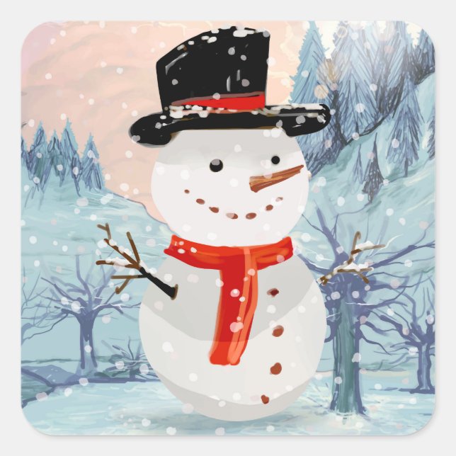 Winterurlaub in Snowman | Weihnachten Quadratischer Aufkleber (Vorderseite)