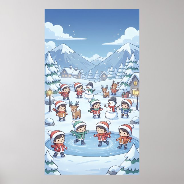Winterurlaub Kleine Kinder mit gemütlichen Wohnung Poster (Vorne)