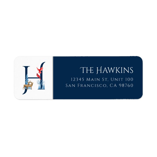Winterurlaub | Letter H Monogram Address Label (Vorne)