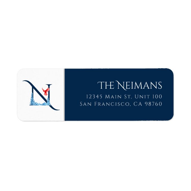 Winterurlaub | Letter N Monogram Address Label (Vorne)