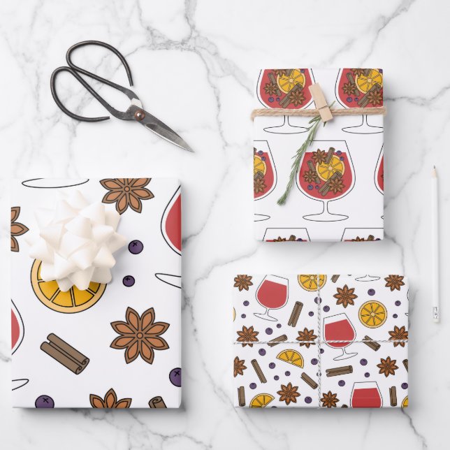 Winterurlaub mit Glühwein und Gewürzen Geschenkpapier Set (Vorderseite)