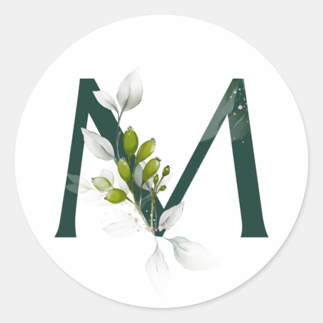 Winterurlaub MONOGRAM - Grüne Brieftbeere Runder Aufkleber (Vorderseite)