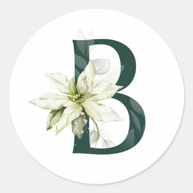 Winterurlaub MONOGRAM - Grüner Buchstabe Poinsetti Runder Aufkleber (Vorderseite)