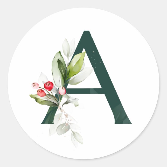 Winterurlaub MONOGRAM Rote Poinsettia Beeren Runder Aufkleber (Vorderseite)