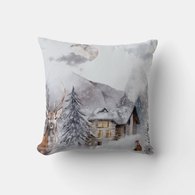 Winterurlaub Nacht Landschaft Kissen (Vorderseite)