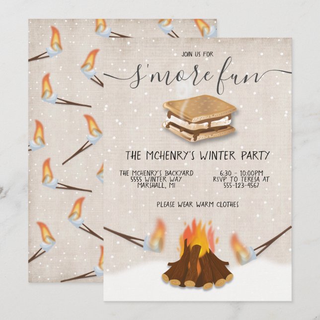 Winterurlaub-Party macht Spaß Einladung (Vorne/Hinten)