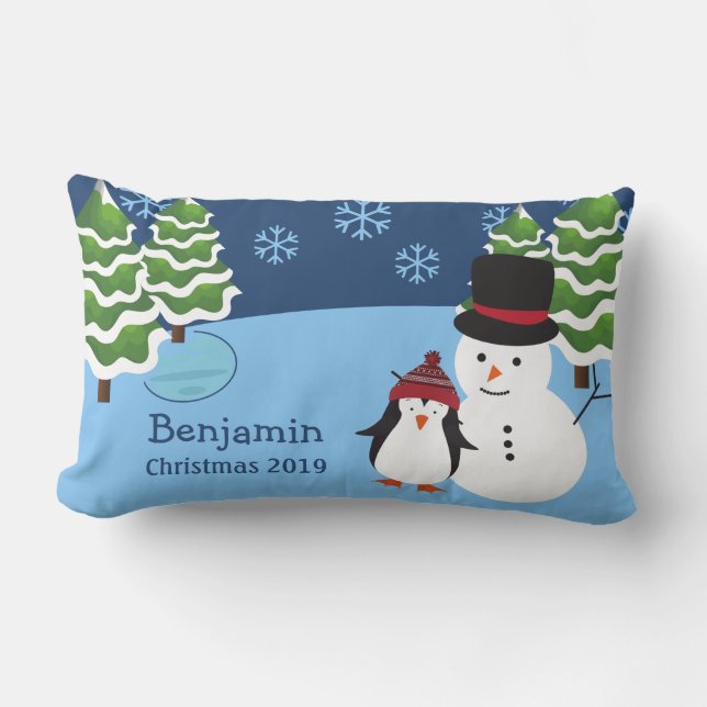 Winterurlaub Penguin und Schneemann Weihnachten Lendenkissen (Vorderseite)