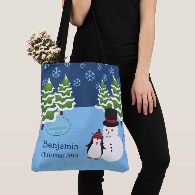 Winterurlaub Penguin und Schneemann Weihnachten Tasche (Von Nahem)