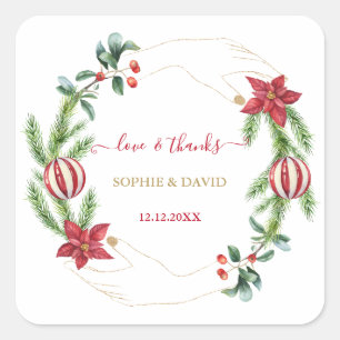 Winterurlaub Pine Cones Weihnachtsbälle Hochzeit Quadratischer Aufkleber