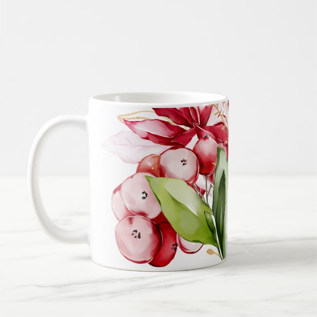 Winterurlaub Rote Poinsettia Aquarellfarben Blume Kaffeetasse (Links)
