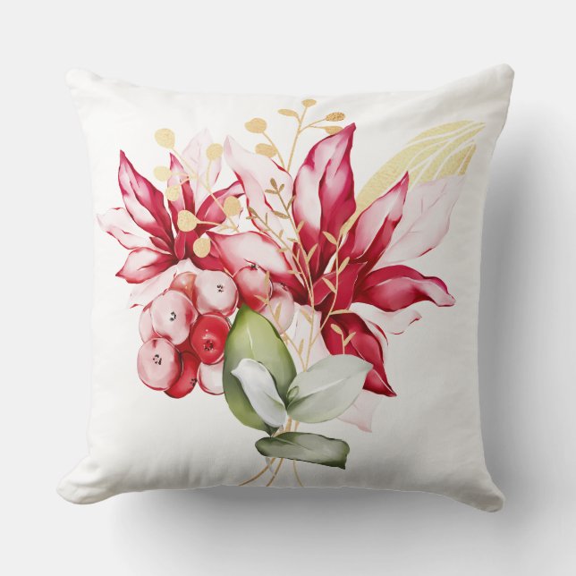 Winterurlaub Rote Poinsettia Aquarellfarben Blume Kissen (Vorderseite)