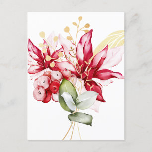 Winterurlaub Rote Poinsettia Aquarellfarben Blume Postkarte