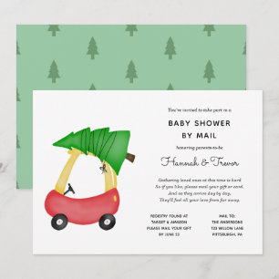 Winterurlaub rotes Auto Baby Shower per Post Einladung