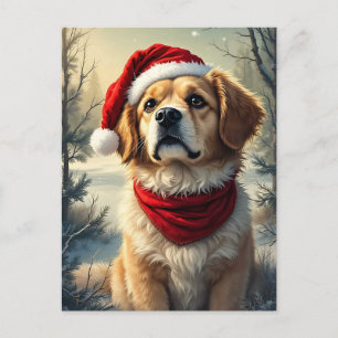 Winterurlaub Santa Hund  Postkarte