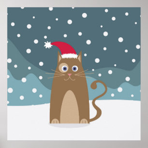 Winterurlaub Santa Katzenschneeflocken Poster