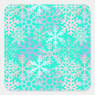 Winterurlaub Schneeflocken heißen rosa blau Quadratischer Aufkleber