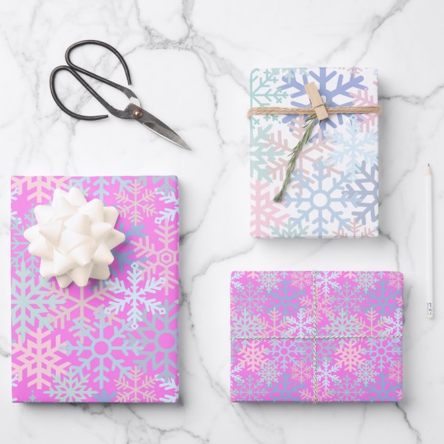 Winterurlaub Schneeflocken heißen rosa Muster Geschenkpapier Set (Vorderseite)